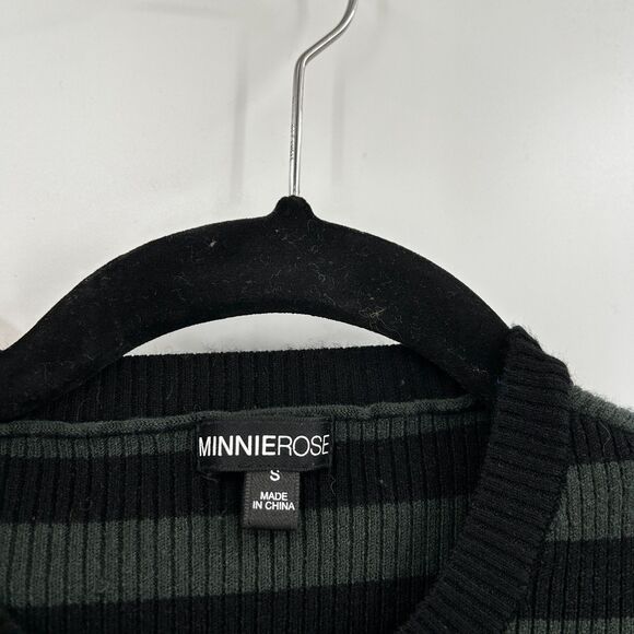 MINNIE ROSE Green Black Striped Ribbed Crew Neck Long Sleeve Top Size Small - Picture 4 of 5